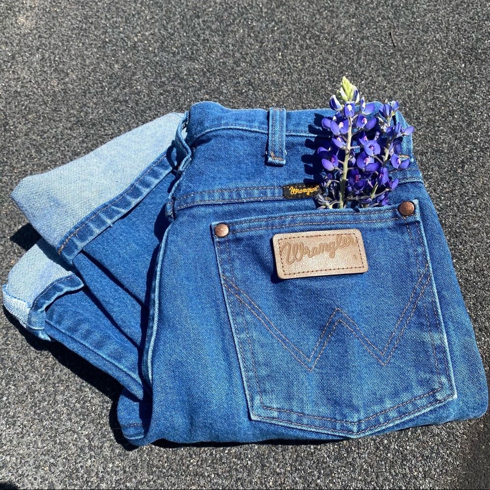 🤠Wrangler High Waist Jeans🤠 Leather Patch on Pocket Western Style